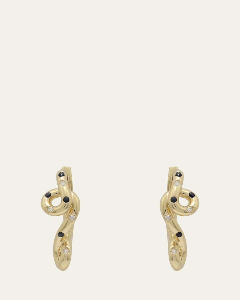 9K Gold Diamond and Black Enamel Polka Dot Earrings
